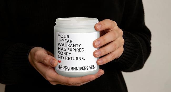 1 Year Anniversary Couple Gifts for Boyfriend Girlfriend, Happy One Year Wedding Anniversary Funny Gifts for Men Women Husband Wife, Romantic First 1st Year Marriage Gift for Her Him Scented Candle B0GT8YSWNK
