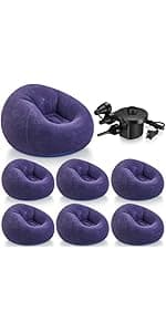Realspring 6 9 12 Pcs Inflatable Bean Bag Chairs for Adults with Electric Air Pump, Blow up Couch Folding Portable Inflatable Couch Lazy Sofa for Outdoor Movie Night Camping(Gray,6 Pcs)