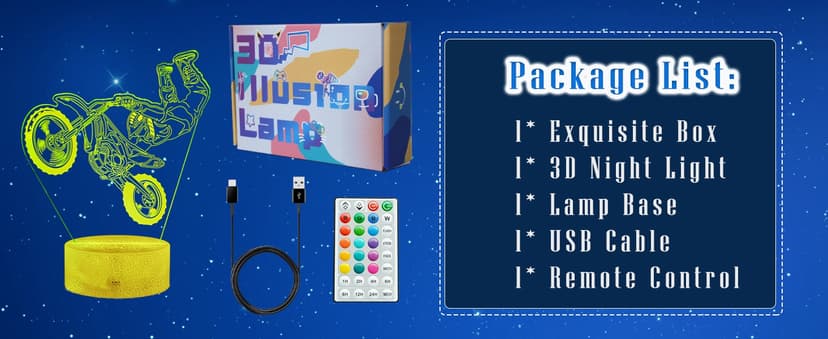 Dirt Bike Night Light, Dirt Bike Gifts for Boy, 3D Illusion Lamp with Remote Control, 16 Colors Changing, RGB Flashing Mode and Dimmable, Gifts for Boys Christmas Decor