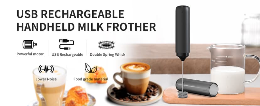 CIRCLE JOY Rechargeable Milk Frother Handheld, Dual Coil Whisk Head Electric Coffee Frother, Portable Hand Frother Wand Drink Mixer for Matcha Lattes Cappuccino, Kitchen Gifts, Black B0DPG6SNV1