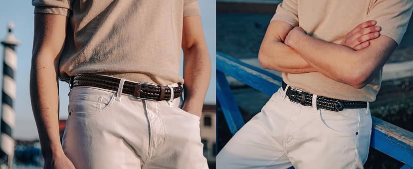 CHAOREN Mens Braided Leather Belt, Casual Woven Leather Belt for Men 35mm Width for Dress Jeans Golf