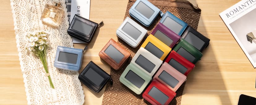 XINNSTAR Small Wallet for Women, Genuine Leather RFID Blocking Credit Card Holder Slim Compact Coin Purse Women's Wallets with ID Window 8 Card Slots