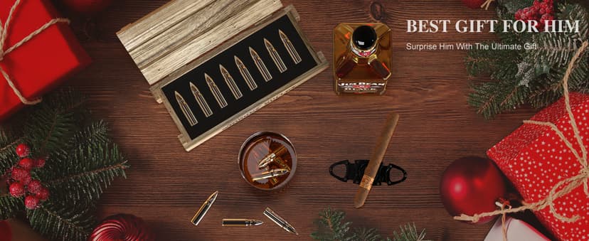 Reusable stainless steel whiskey chillers; birthday, anniversary & Father's Day gifts for men, Dad, husband or boyfriend. 8Pcs Bullet Whiskey Stones, Reusable Metal Ice Cubes, Whiskey Gifts for Men B0DCP33PNX