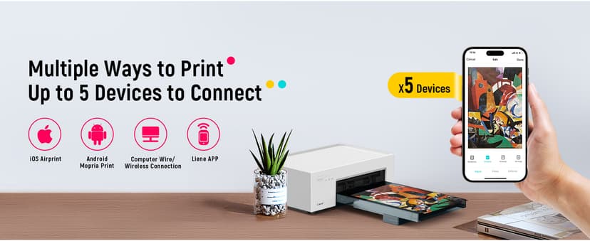 Liene M100 4x6'' Photo Printer, Phone Printer 100 Sheets & 3 Cartridges, Full-Color Photo, Portable Instant Photo Printer for iPhone Android, Thermal Dye Sublimation, Wi-Fi Picture Printer 100 Papers B09XHYNHB2