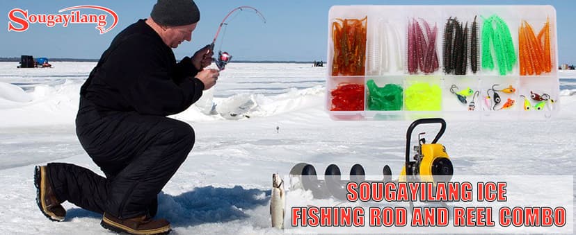 Sougayilang Ice Fishing Rod and Reel Set, Ice Fishing Includes Ice Jigs, Lures, and Essential Tackle,27" Medium/Light Power Ice Spinning Rod,EVA Foam Grip Handle