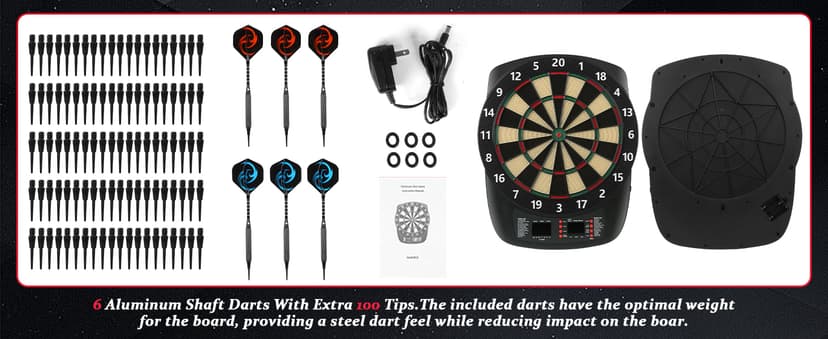 Electronic Dart Board, Soft Tip Dartboard Set 40 Games, 427 Variants Digital Electric Dart Boards with Colorful LED, 6 Darts, 100 Tips, Power Adapter