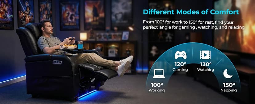 Airadlis Home Theater Seating Seats Dual Power Movie Theater Chairs Theater Recliner Sofa with 7 Colors Ambient Lighting, Lumbar Pillow, Side Pocket, Tray Table,Type-C USB Charge