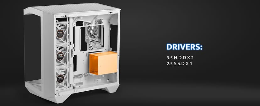 darkFlash Full-Tower ATX Gaming PC Case, Back Plug-in Motherboard, Vertical GPU Mounting, Dual-Chamber, Panoramic Glass, Up to 2 x 360mm Radiators, RTX 40 Compatible(DY470) (1 PWM ARGB Fans, White)