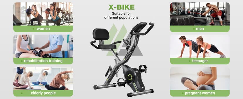 Exercise Bike, 5 in 1 Foldable Stationary Bike for Seniors, 16-Level Adjustable Magnetic Resistance, Indoor Workout Bike with 330LB Capacity, Comfortable Seat Backrest X-bike