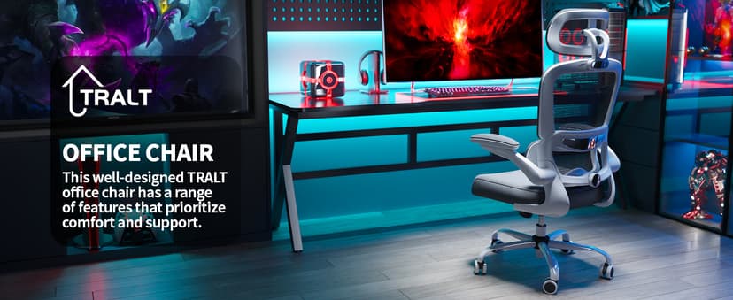 TRALT Office Chair Ergonomic Desk Chair, 330 LBS Home Mesh Office Desk Chairs with Wheels, Comfortable Gaming Chairs (White)