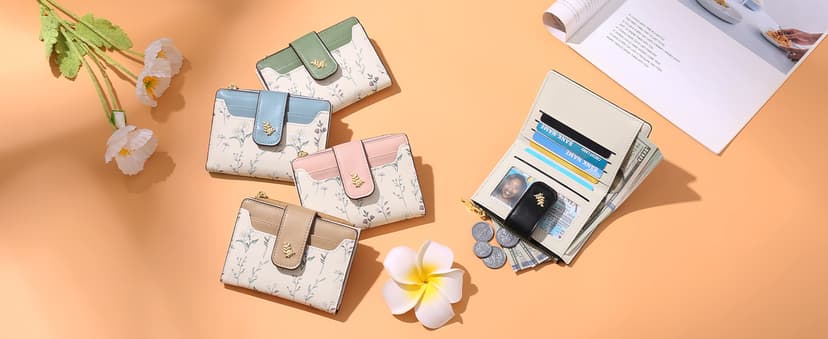 GAEKEAO Small Wallets for Women RFID Blocking Leather Bifold Zipper Pocket Wallet Credit Card Holder with ID Window