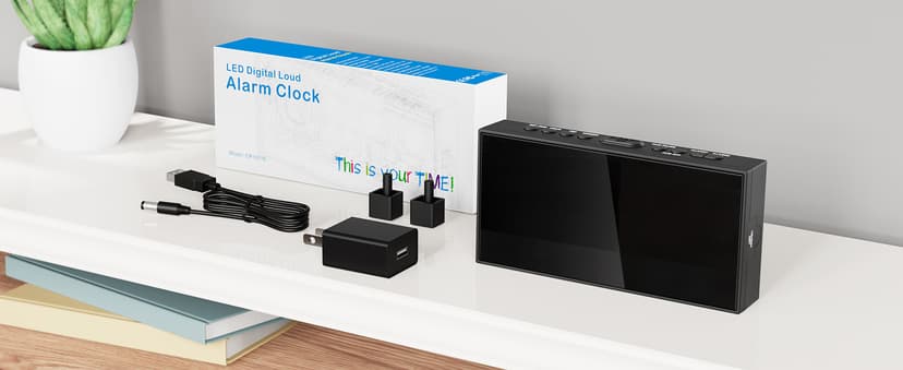 PPLEE Alarm Clock for Bedroom, 2 Alarms Loud LED Big Display Plug in Simple Basic Digital Clock with USB Charging Port, Adjustable Volume, Dimmable, Snooze for Deep Sleepers Kids Elderly Home Office