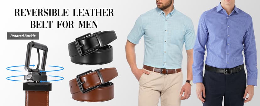 JASGOOD Men's Belt, Reversible Leather Belts for Men for Dress Pants, One Reverse For 2 Sides Casual Belt