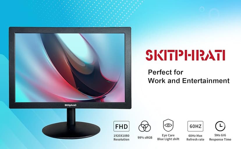 SKitphrati 15.6 Inch Small PC Monitor, FHD VA 1080P Desktop Display with 1920x1080 99% sRGB HDMI VGA Ports, 2 Hole Mounting, LED Monitor for PC, Laptop and Computer, Black