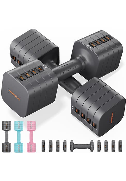 FEIERDUN Adjustable Dumbbells, 20/30/40/45/70/90lbs Free Weight Set with Connector, 5 in1 Dumbbells Set Used as Barbell, Kettlebells, Push up Stand, Weight Plate, Fitness Exercises for Home Gym Suitable Men/Women