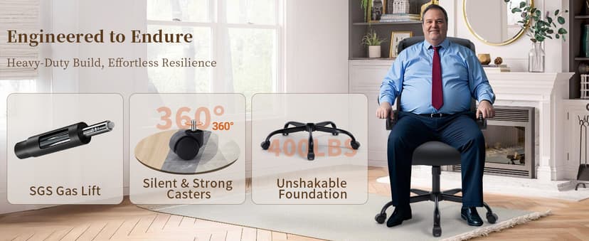 Office Chair, Executive Leather Office Chair with Lumbar Support & Flip-up Armrests, Ergonomic Adjustable High Back Swivel Chair with Rocking Function (Black)