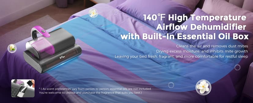 Bear Mattress Vacuum Cleaner, Bed Vacuum Cleaner with 253.7nm UV-C Light, 140°F Heat, HEPA Filter, 15Kpa Strong Suction Versatile Handheld Vacuums for Bed, Sofa, Couch, Dust & Pet Hair(Corded)