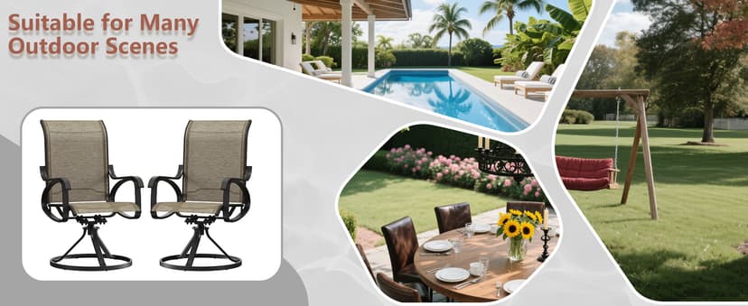 Patio Swivel Chairs Set of 4, All Weather Outdoor Rocking Chair with Textilene Breathable Back, Metal Frame, Patio Dining Chair for Backyard, Garde, Porch and Deck (4, Dark Brown)