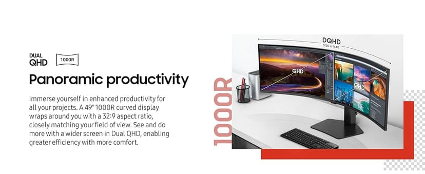 Samsung 49” Business Curved Ultrawide Dual QHD Computer Monitor, USB-C, DisplayPort, HDMI, 120Hz, VESA DisplayHDR 400, Built-in Speakers, Height Adjustable Stand, Eye Care, LS49C954UANXZA, 2024