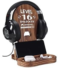 Slothoem-Gamer Gifts for Men Teenage Boy, Gamer Room Decor for Brother, Gaming Gifts for Son, Boyfriend, Husband, Gamer Room Accessories Stuff, Wooden Headset Stand - Can't Hear You I'm Gaming