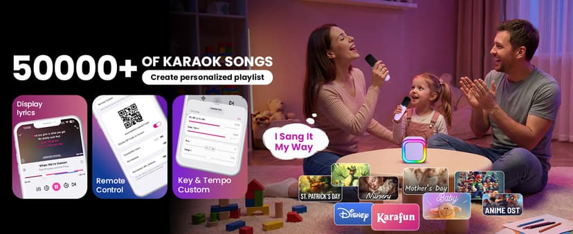 Mini Karaoke Machine for Kids, 2025 TOP Toys Christmas Birthday Gifts Ideas for Girls Ages 4, 5, 6, 7, 8, 9, 10, 12+ Years Old, Portable MP3 Player with 2 Wireless Mics for Party