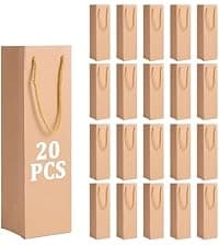 Tlenpo 20 Pack White Wine Gift Bag Set with Handles, 13.7x3.8x3.8 Inch, Kraft Whiskey Wine Bag for Valentines, Wedding, Easter, Christmas, Baby Shower, Birthday Party