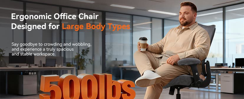 Office Chair 500lbs Big and Tall Ergonomic Mesh Desk Chair Heavy Duty with 24" Extra Wide Seat Adjustable Lumbar Support & Flip-Up Arms for Large Body Types (Dark Gray)