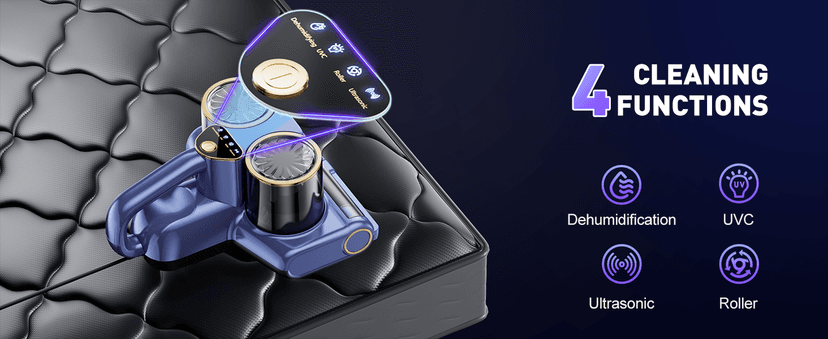 Mattress Vacuum Cleaner, 16kPa Bed Vacuum Cleaner with 253.7nm UV-C Light, Ultrasonic & 140℉ Heating, Dual Cup & Widen Suction Port Handheld Vacuums for Bed, Sofa, Couch, Crib (500W, Corded)