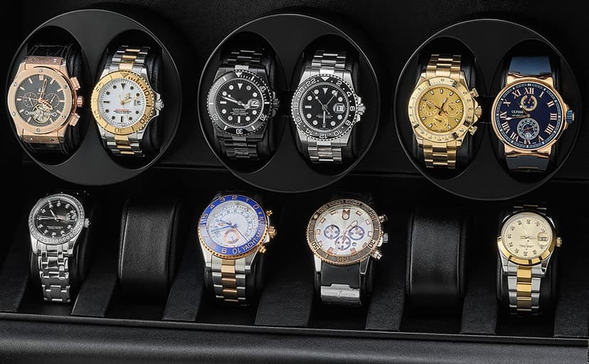 TIMECUBE 12 Watch Winder with 6 Storage Slots, LED Light and Automatic Motor-Stop (Carbon)