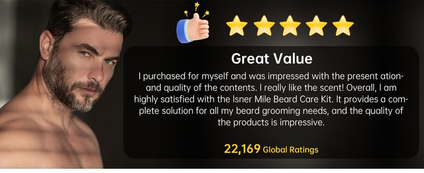 Isner Mile Beard Grooming Kit for Men Care: Trimming Sets with Beard Wash - Oil - Balm - Brush - Comb & Straight Razor, Birthday Christmas Gifts Mens Stocking Stuffers for Him Boyfriend Dad Husband