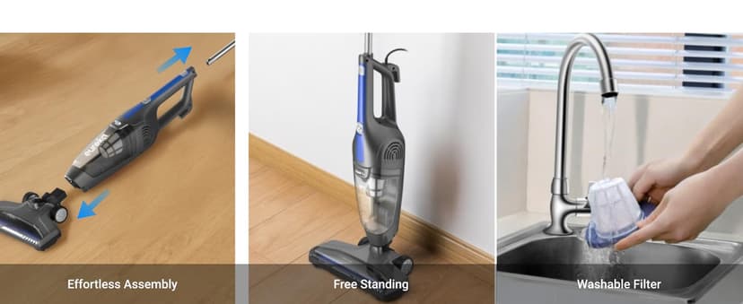 Eureka Corded Stick Vacuum Cleaner for Home Pet Hair, Lightweight Stick Vacuum Cleaner with Powerful Suction for Carpet Tile and Hard Floor, Blue, 3-in-1 Handheld Vac NES312