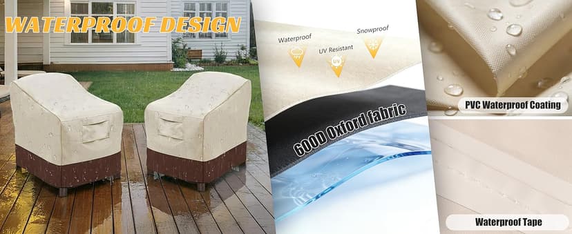 Vailge Patio Chair Covers, Lounge Deep Seat Cover, Heavy Duty and Waterproof Outdoor Lawn Patio Furniture Covers (2 Pack - Large, Beige & Brown)