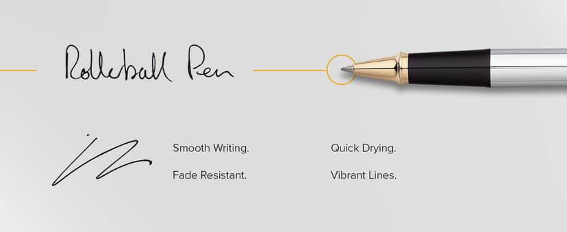 Cross Townsend Refillable Rollerball Pen Presented in a Luxury Gift Box - Medium Point, Black Ink, Black & Gold