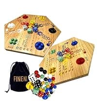 Wooden Board Games, Marble Board Game Original with Dual Sides Fast Track Board Game for 2 to 6 Players, Double Side Marble Game, 6 Colors 30 Marbles Set and 6 Color 6 Dice,Pouch (16" Dark)