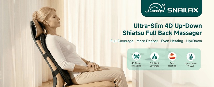 2026 Ultra-Slim Shiatsu Back Massager with Heat, Up-Down 4D Roller, 10 Massage Nodes, Full Back Deep Tissue Chair Massage Pad, 3 Speeds, 2 Heat Levels, Remote Control for Chair Sofa Hom Office Use