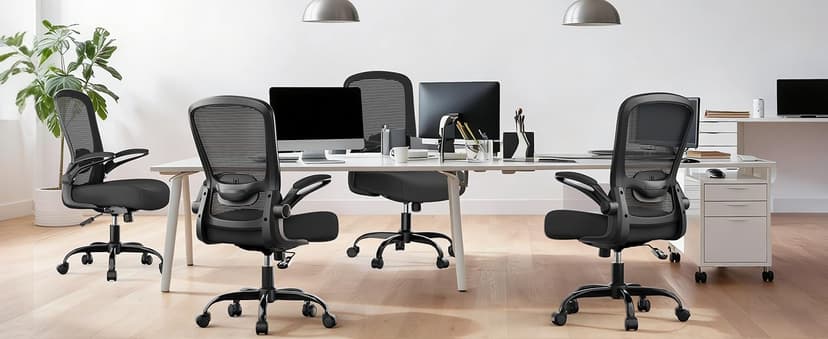 Mimoglad Ergonomic Office Chair - Desk Chair with Flip-up Armrests & 135° Recline, Adjustable Lumbar Support - Space-Saving Task Chair for Business/Team Office & Home (Black, 350lbs)