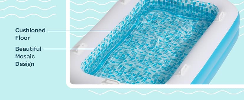 2-in-1 Inflatable Kiddie Pool, 65"x39"x10" (5'5") Soft Cushioned Floor, Handles, Drain, Shallow Rectangular Blowup Swimming Pool for Kids Age 2+ Toddler Ball Pit, Small Adult Backyard Tanning Pool