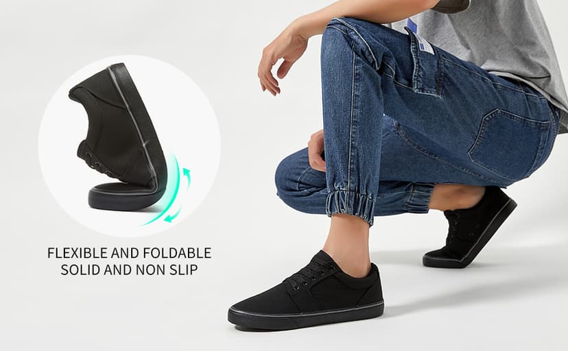 BENPAO Mens White Casual Shoes All Black Fashion Sneakers for Men Low Top Lace Up Canvas Shoes