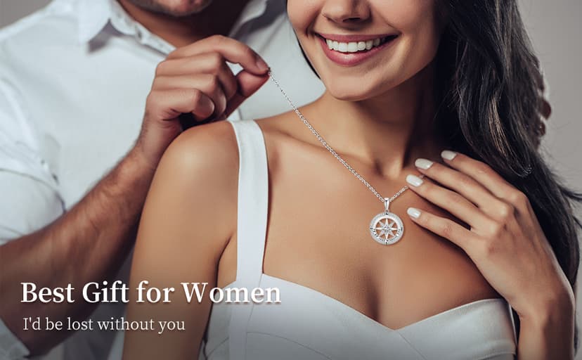 Mkhhy Compass Necklace for Women Jewelry For Her White Gold and Yellow Gold I'd Be Lost Without You(18k Real Gold Filled With S925)
