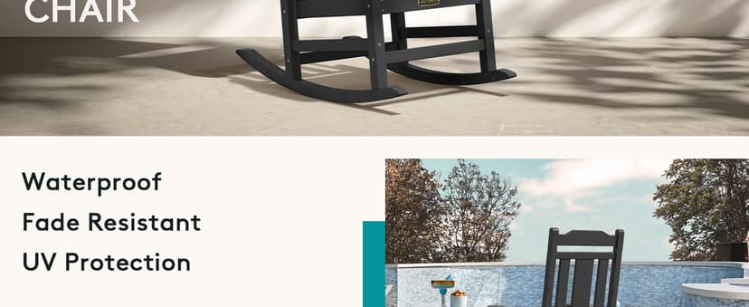 SERWALL Black Outdoor Rocking Chair Set of 2, All Weather Patio Rocking Chair, HDPE Poly Rocking Chair for Adults, Heavy Duty Front Porch Rocker