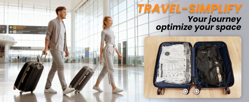 8+2 Pack Travel Vacuum Bags with Pump - Vacuum Seal Bags for Clothing Travel, Transparent & Heavy-Duty TPU Compression Bags for Luggage, Suitcase | Reusable Space Saver Storage Kit, Gray