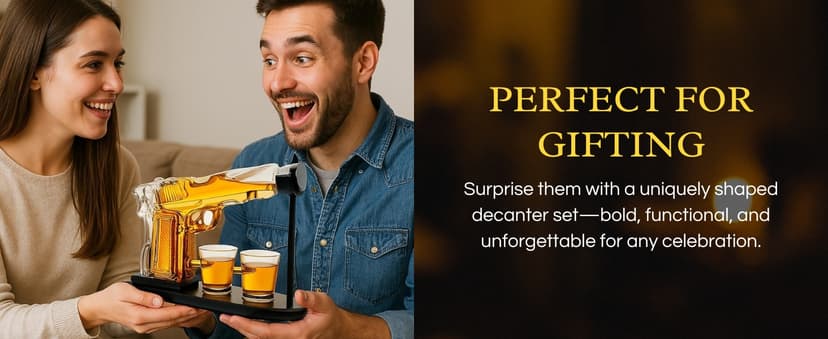 Gifts for Men Dad, 10.1 Oz Whiskey Gun Decanter Set + 2 Bullet Glasses - Unique Birthday Pistol Gift Ideas Daughter Son, Personalized Liquor Dispenser - Scotch Bourbon Vodka, Him, Brother Husband