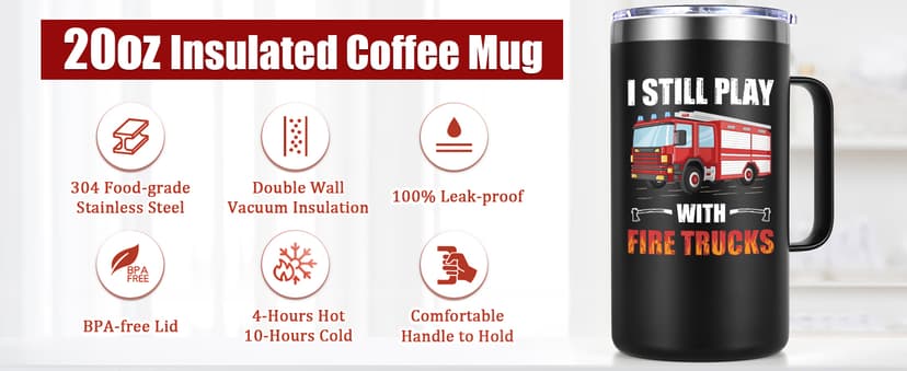 Lifecapido Firefighter Gifts for Men, I Still Play With Fire Truck 20oz Insulated Coffee Mug, Fire Fighter Fireman Christmas Gifts for Firefighters Men, Black