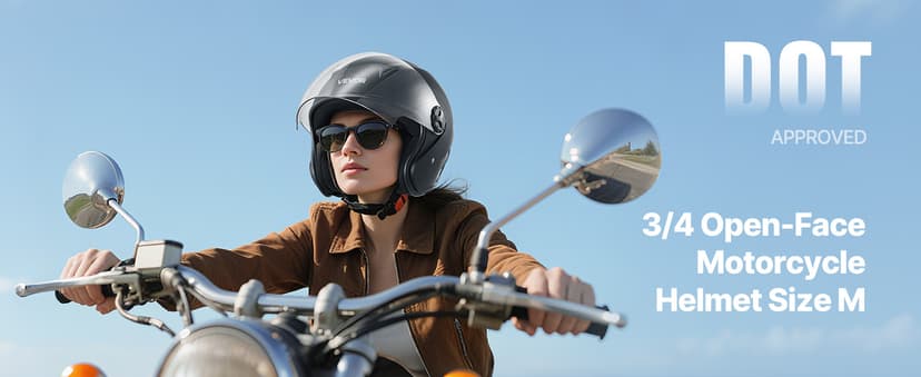 VEVOR Motorcycle Helmet, 3/4 Open Face, Adult Motocross Dirt Bike Helmet with Clear Visor, Comfortable Motorbike Racing Street with Detachable Liner for Men & Women, DOT Approved
