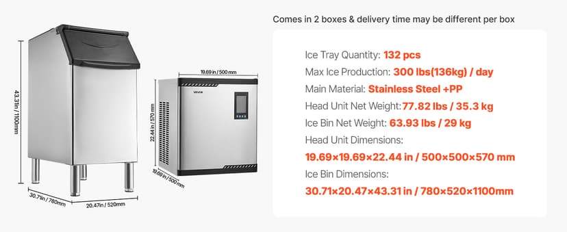 VEVOR Commercial Ice Maker Machine, 360LBS/24H Ice-Making Machine with 250LBS Large Storage Bin, Auto Self-Cleaning Ice Maker with Touchscreen for Bar Cafe Restaurant Business Commercial