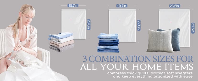 Travel Vacuum Bags with Rechargeable Cordless Air Pump, 12 Pack Vacuum Storage Seal Bags for Clothing(4 Large+4 Medium+4 Small), Compression Packing for Clothes Suitcase Luggage