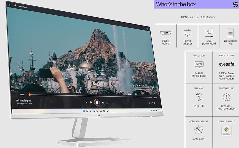 HP 24" 100Hz 300 nits IPS FHD (1920x1080) Monitor (Replaces M24f) w/Docztorm Hub USB Port Expander, Flicker-Free, Adjustable Tilt, 1x HDMI 1.4, 1x VGA, Black/Silver (2026 Latest Model)