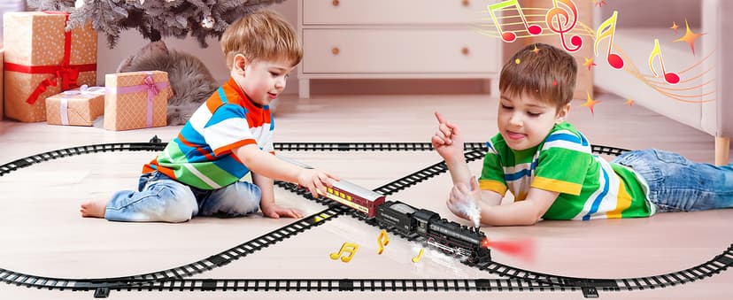 Hot Bee Train Set for Boys, Alloy Remote Control Train Sets with Steam Locomotive, Light Up Cars and Tracks, Electric Trains Set Toys for Toddler Kids, Christmas Toys Gifts for 3 4 5 6 7 8+ Year Old