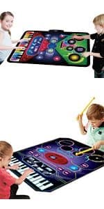 SUNLIN Dance Mat - Rhythm Step Play Mat - Dance Game Toy Pad with LED Lights, Gift for Kids Girls 3-12, Adjustable Volume, Built-in Music, 3 Challenge Levels