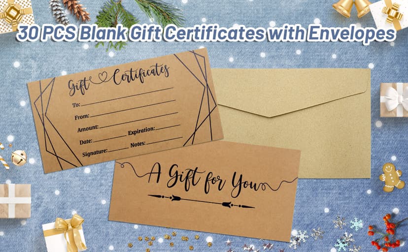 ceiba tree Kraft Blank Gift Certificates for Business 30 Pcs Black Foil Certificate Cards with Envelopes for Salon Restaurants Spa Birthday